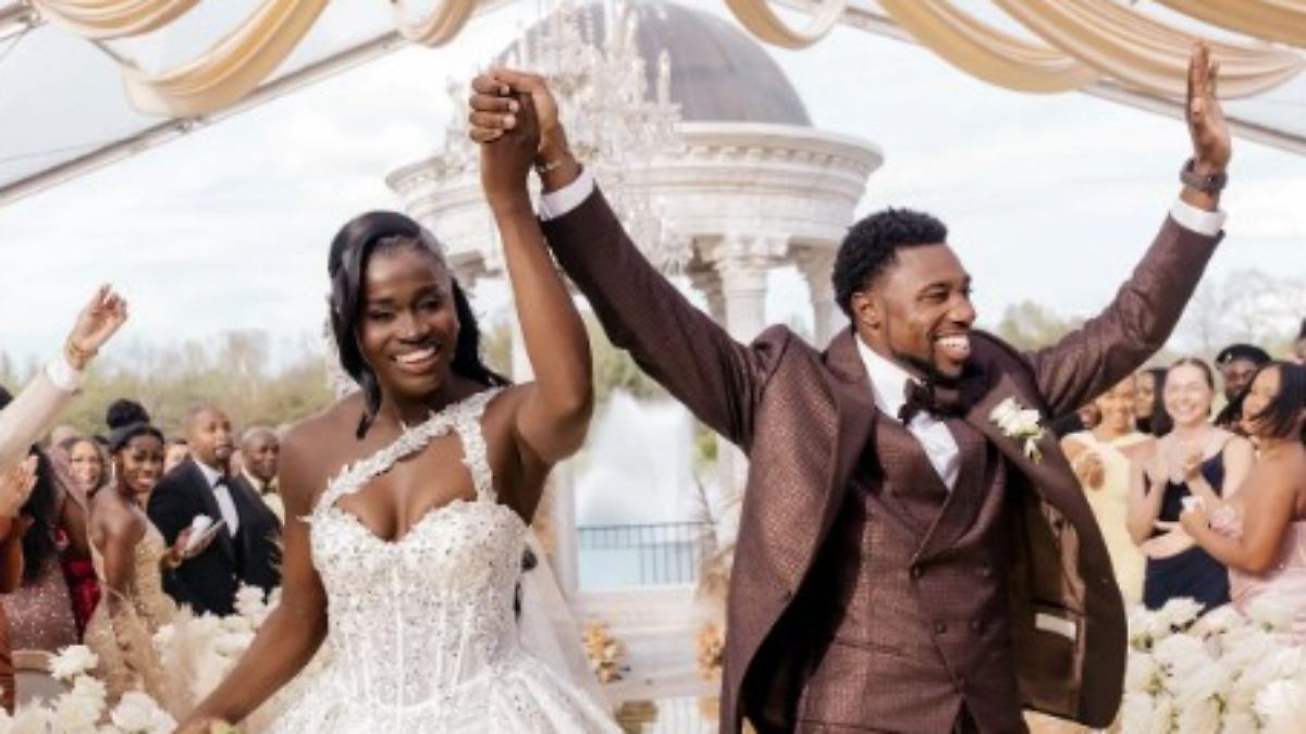 The bride runs to the altar: US sprint star Noah Lyles marries fellow ...